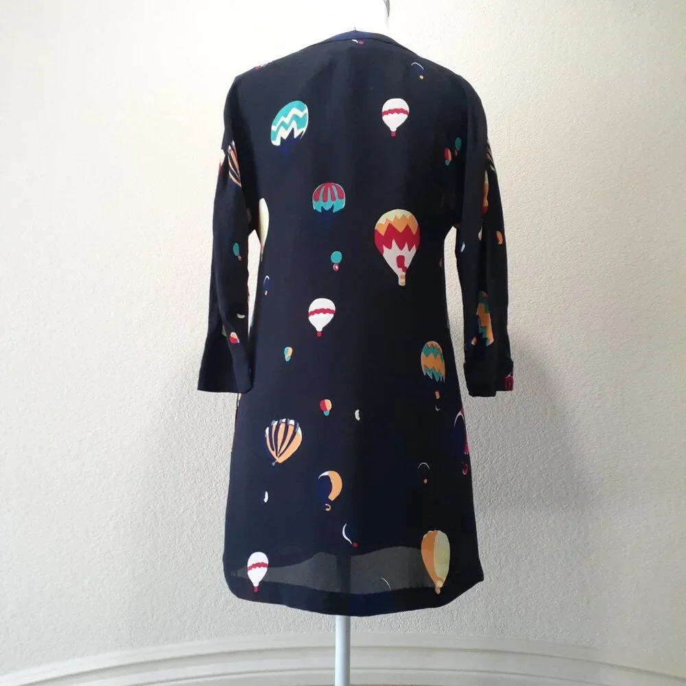 kate spade Black Mini Dress with Multicolor Hot Air Balloon Print